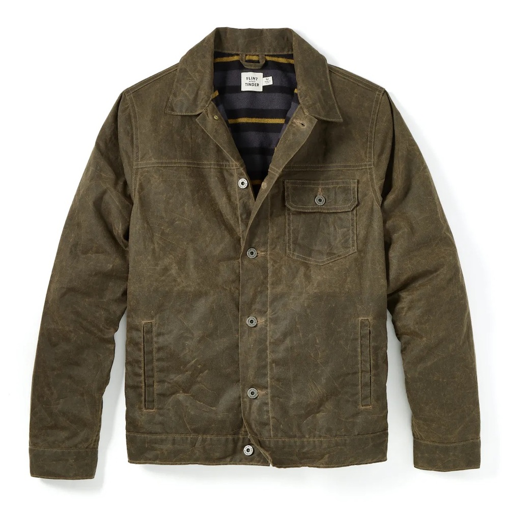 HUCKBERRY FLINT & TINDER FLANNEL LINED WAXED TRUCKER JACKET XS